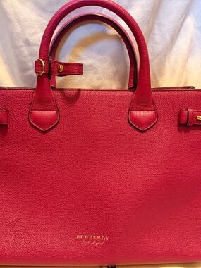 Authentic Burberry Fuchsia Leather Top-Handle Tote